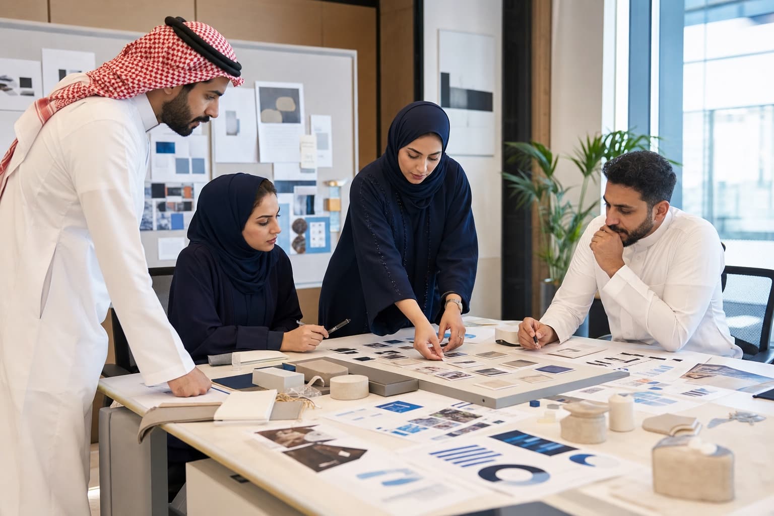 Saudi consulting team analysing market research materials