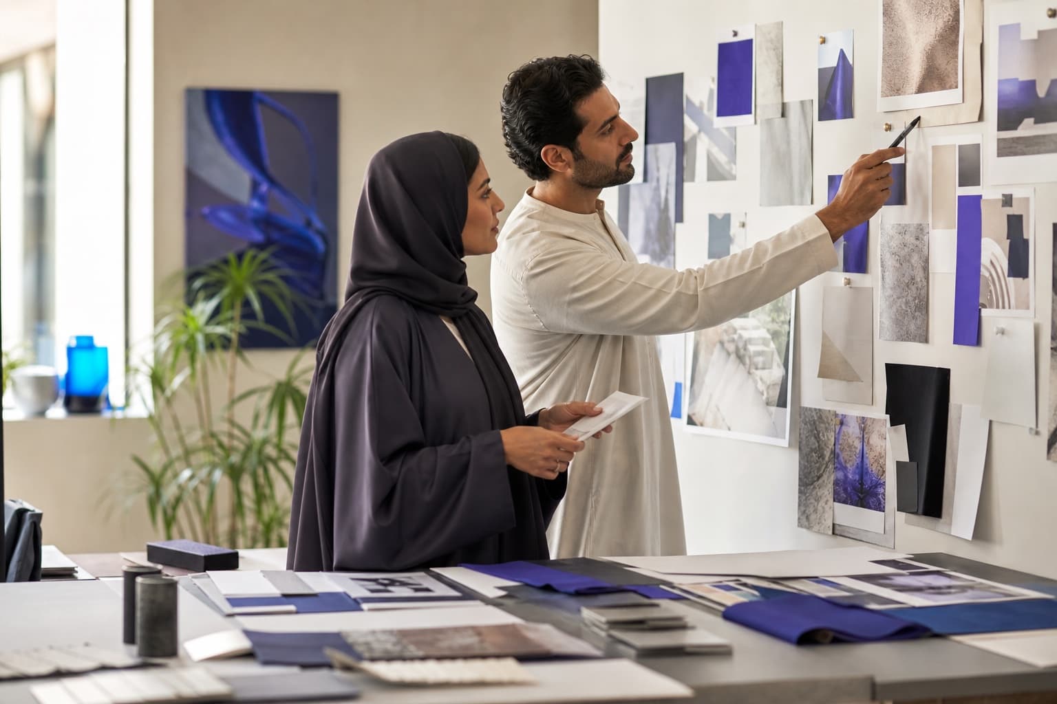 Creative directors reviewing a material and visual moodboard