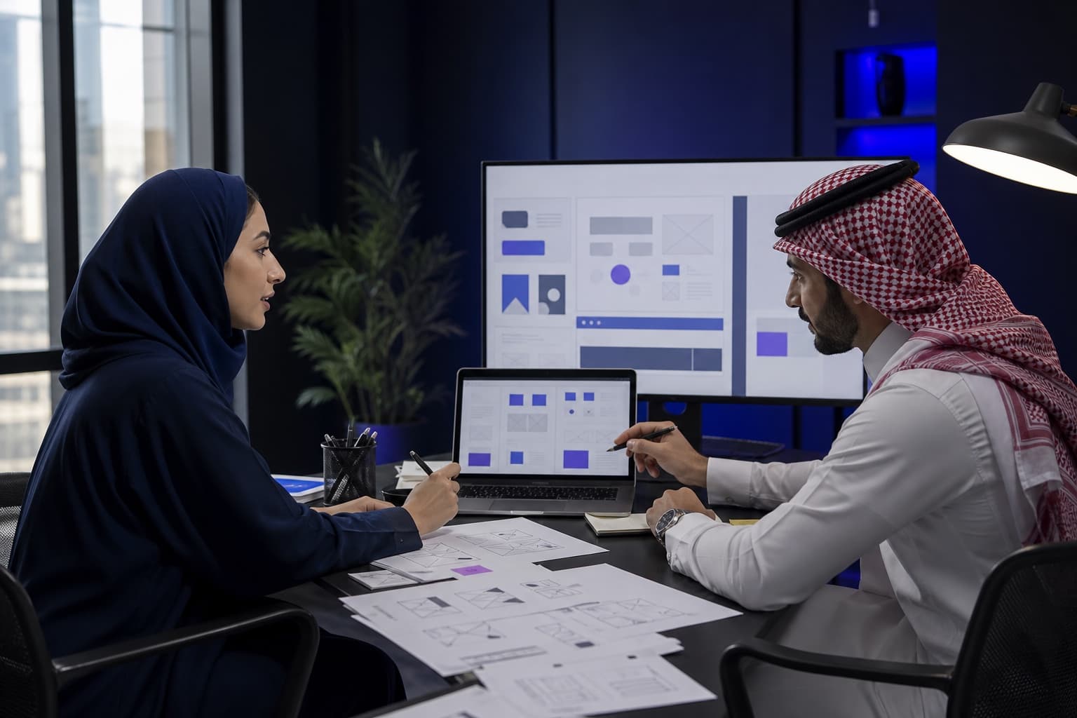 Designers developing a fictional services website