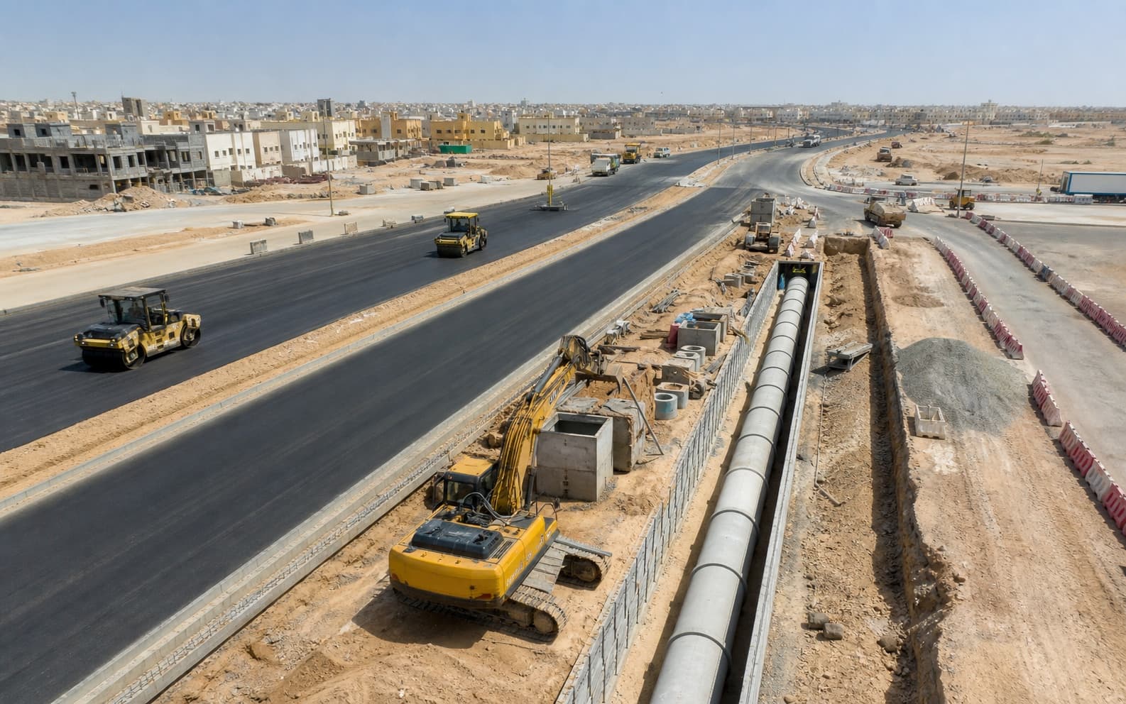 Road and utility infrastructure works in Saudi Arabia