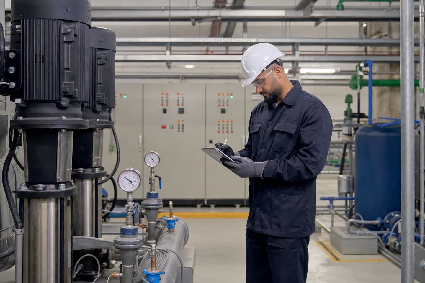 Engineer recording a preventive equipment inspection