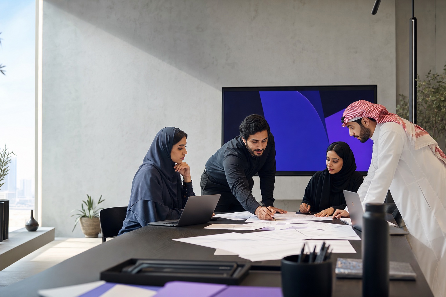 Creative team developing a digital concept in a Riyadh studio